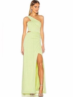 BCBGMaxAzria One-Shoulder Cutout Maxi Dress in Lime